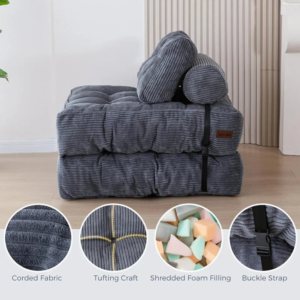 Folding Sofa Bed Sleeper Chair w/Pillow Mattress w/ Back Support Portable Fold Out Chair Bed Comfy Floor Sofa Lounge