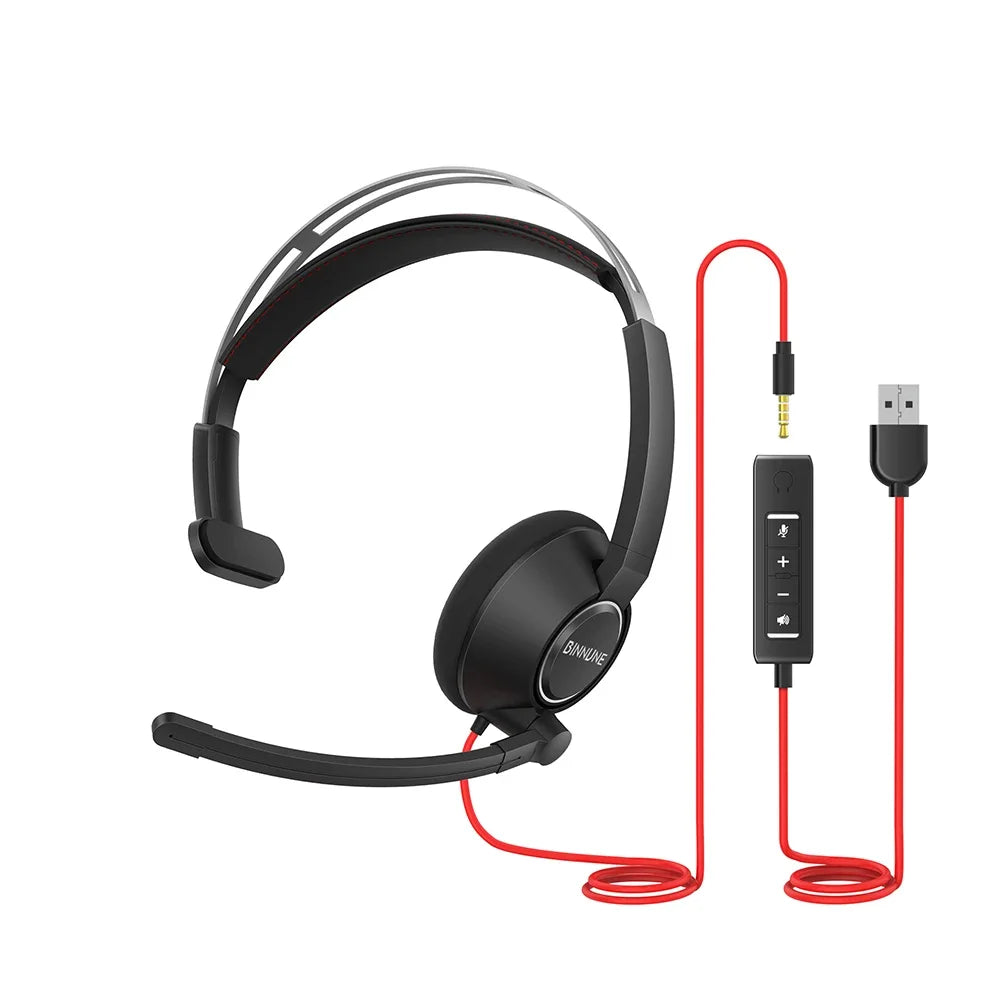 BINNUNE Headsets with Mic Wired Work Headphones for Laptop PC Computer with Noise Cancelling Mic for Zoom Office