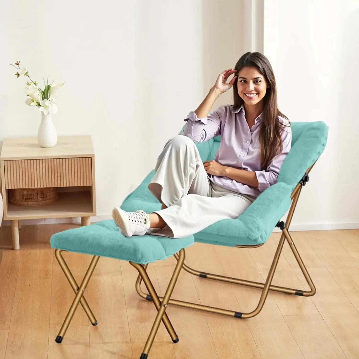 Saucer Chair Foldable Living Room Chairs Soft Faux Fur Lounge Chair for Bedroom Reading Chairs for Adults Kids X-Large