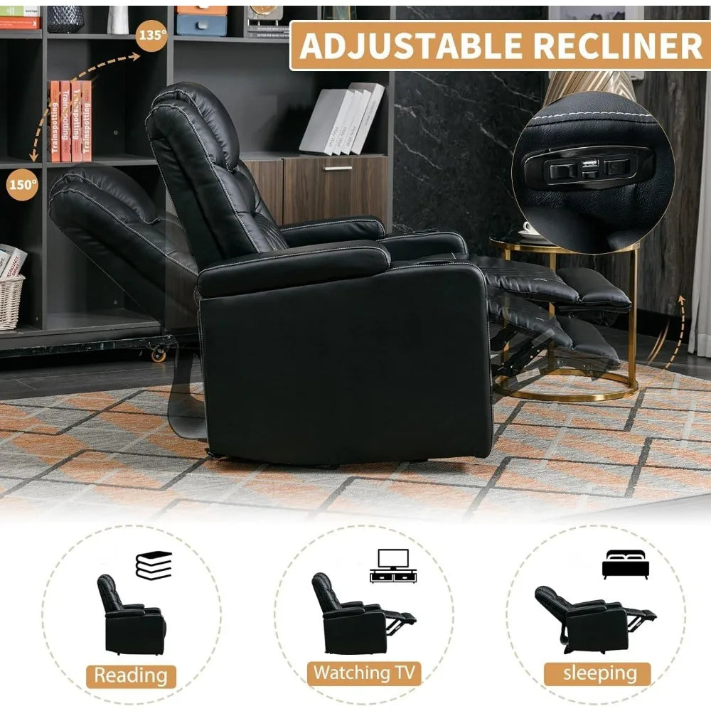 Power Recliner Chair with USB Port Electric PU Leather Home Theater Seating for Living Room Movie Reclining Chairs