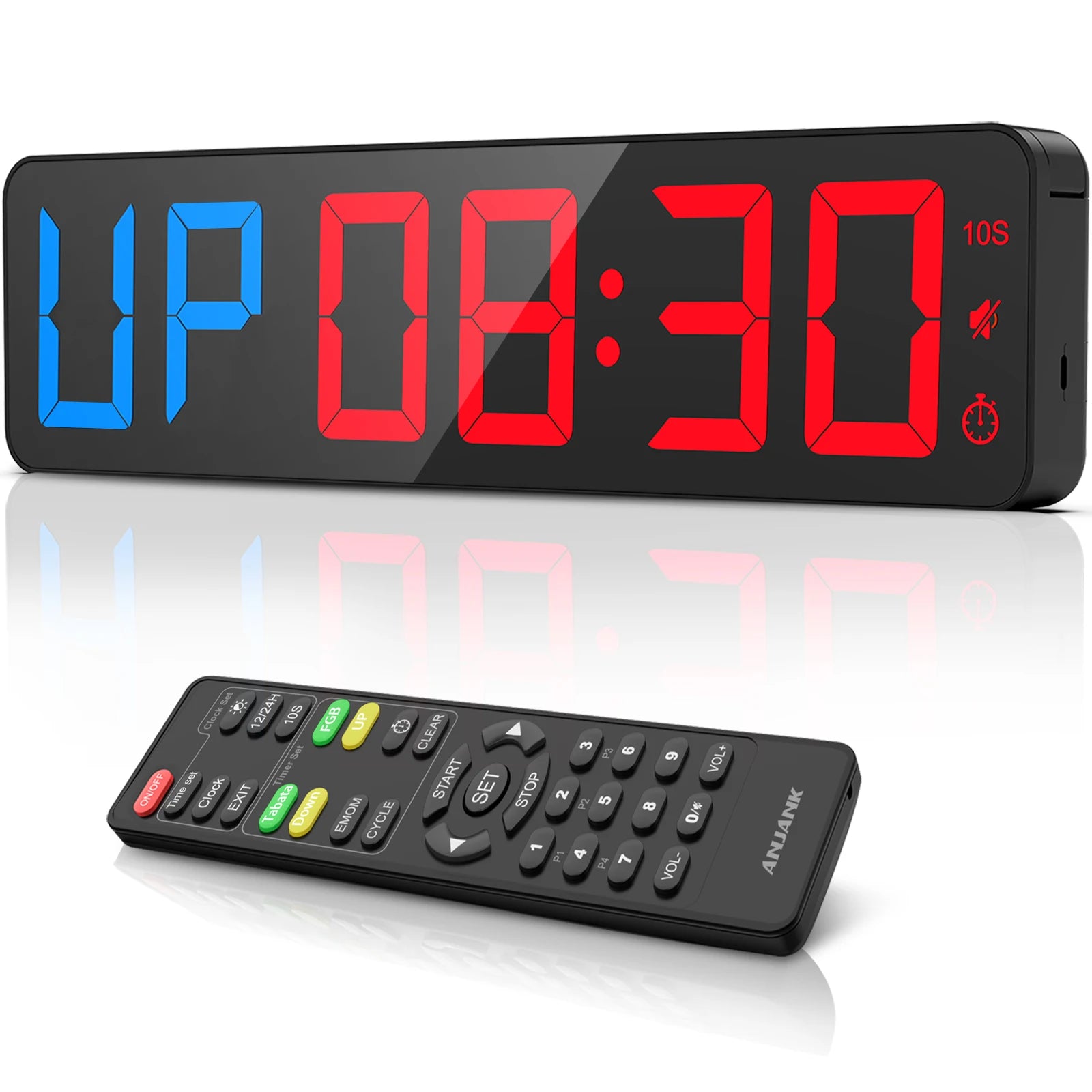 anjank-gym-timer-15-large-led-display-wall-clock-interval-workout-count-down-up-stopwatch-adjustable-volume-upgraded-remote