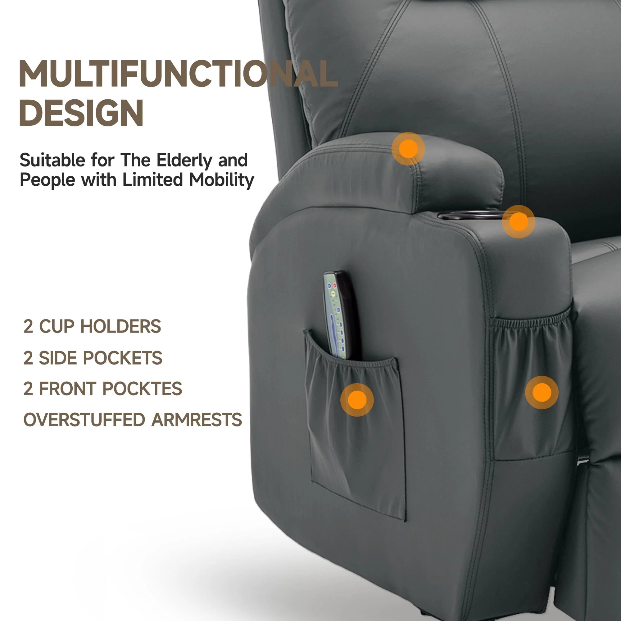 Recliner Chair with Massage and Heat 360° Swivel Rocking Chairs for Adults Remote Control and Cup Holder for Living Room