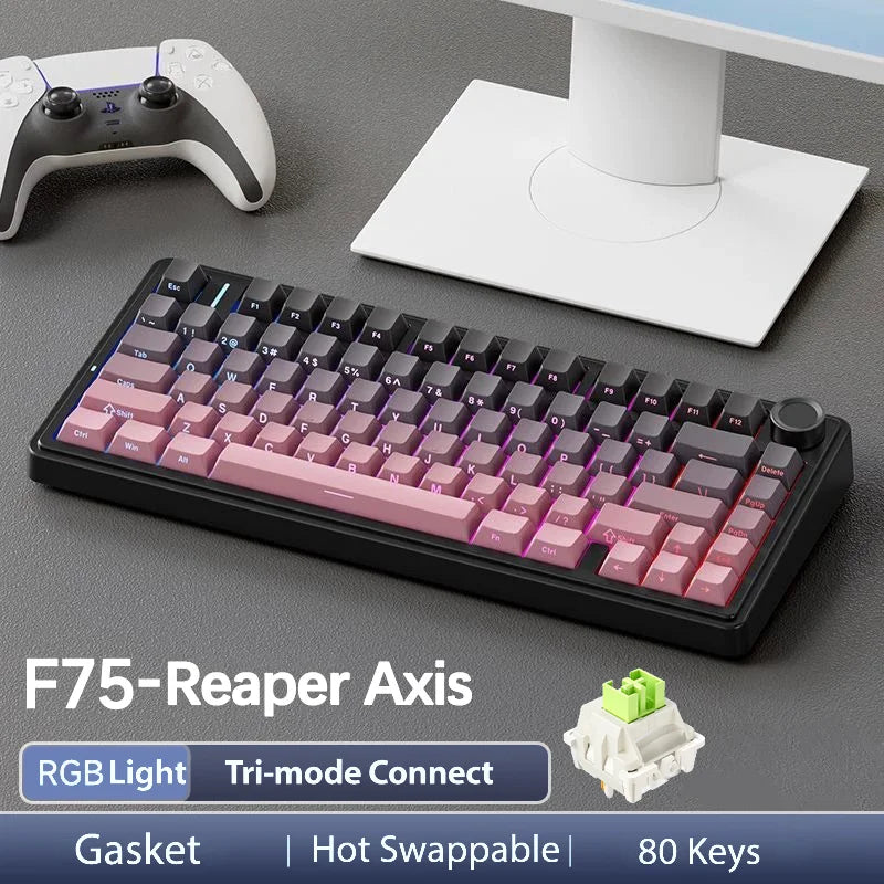 AULA F75 2.4G Wireless/Bluetooth/Wired Gaming Mechanical Keyboard RGB Customized 75% Layout Cherry Profile Gasket