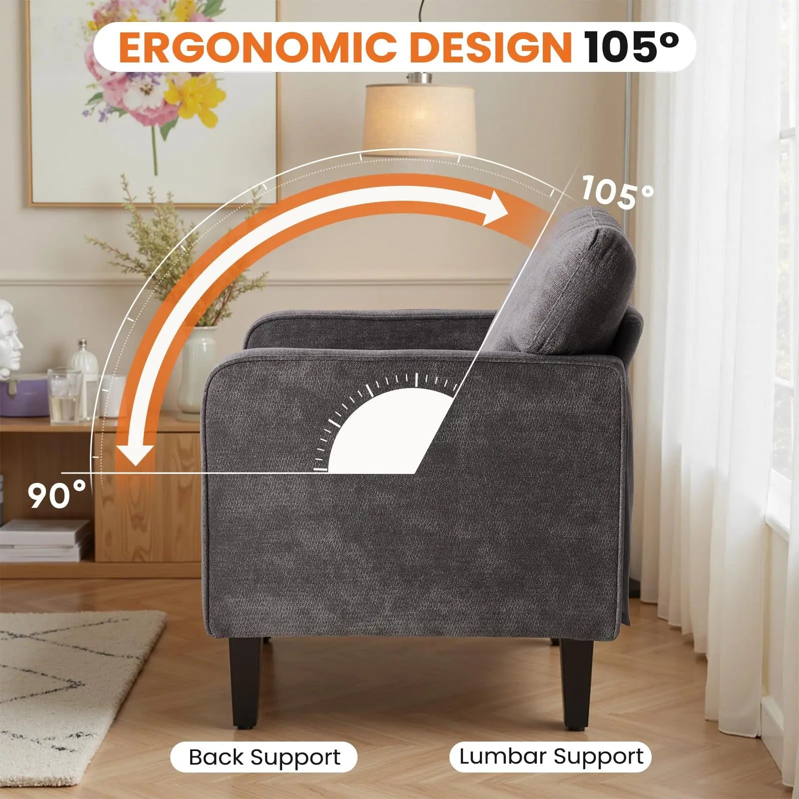 JHK Modern Accent Chairs for Living Room Ergonomic with Armrest and Backrest Lumbar Support Reading Lounge Chair