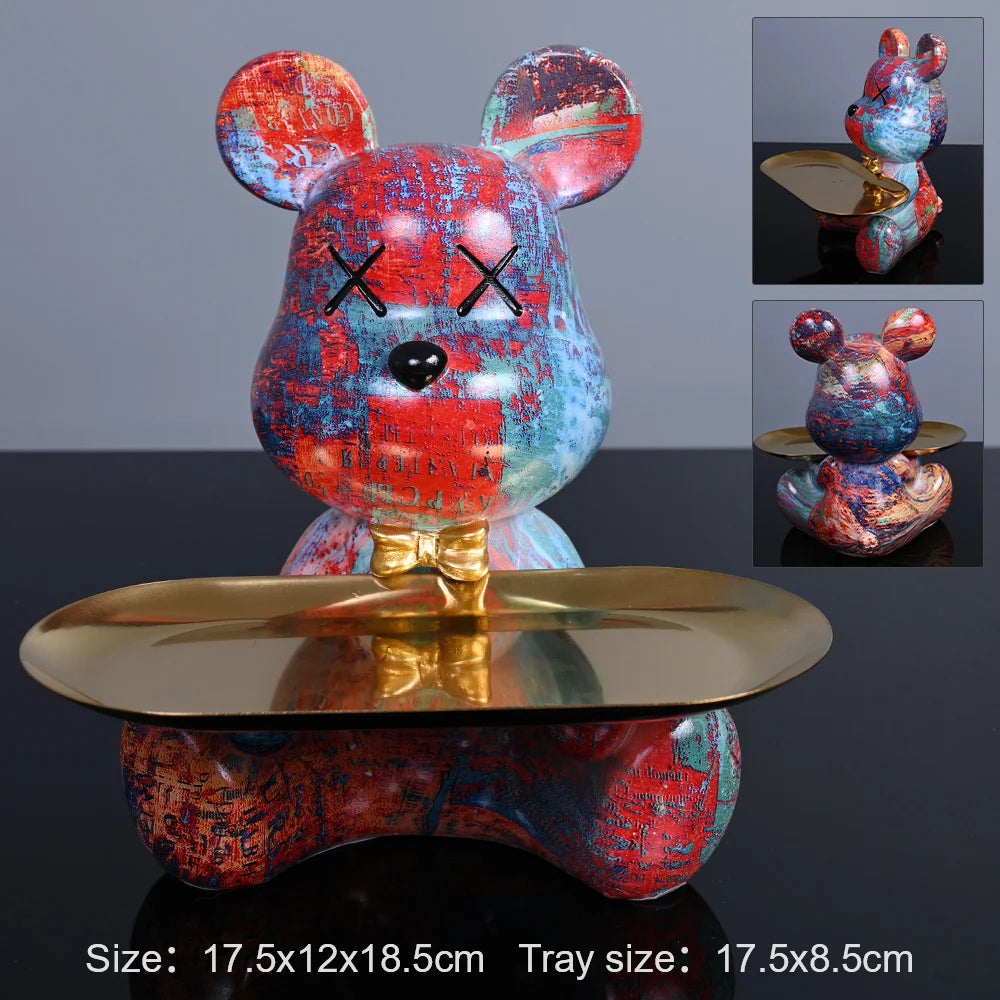 Colorful Bear Statues and Sculptures Butler Figure Ornaments Interior Nordic Decorative Room Table Decoration Resin