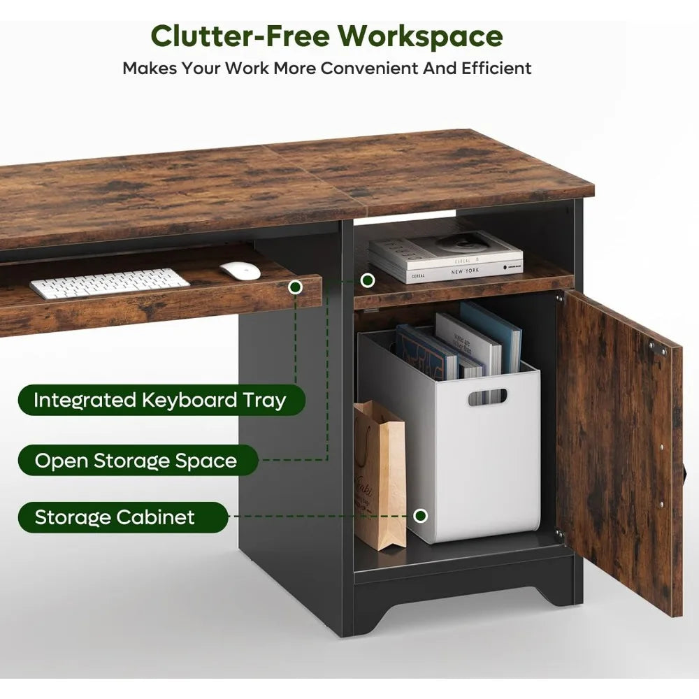 Office Desk with Keyboard Tray 47 inch Industrial Computer Desk with Storage Reversible Executive Desk with File Cabin