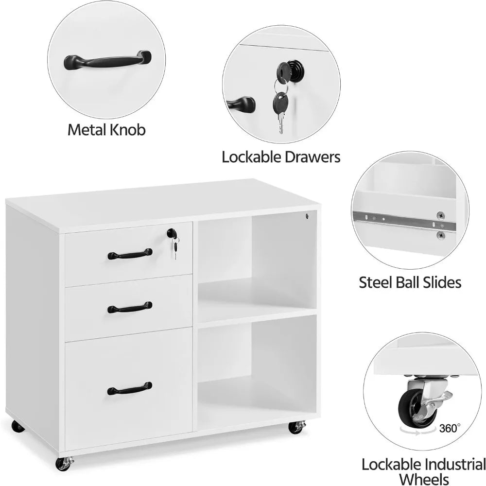File Cabinet Mobile Letter Size File Organization Unit Mobile Lateral Filing Cabinet Printer Stand for Home