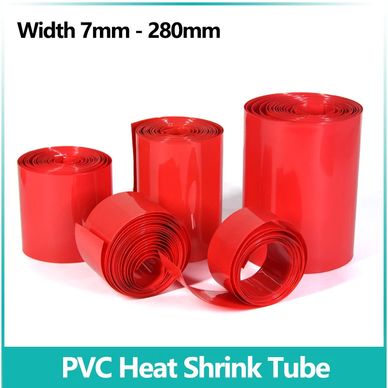 1/5/10/20M Red PVC Heat Shrink Tube 7mm ~ 280mm 18650 Lipo Battery Pack Insulated Film Wrap Lithium Case Protection