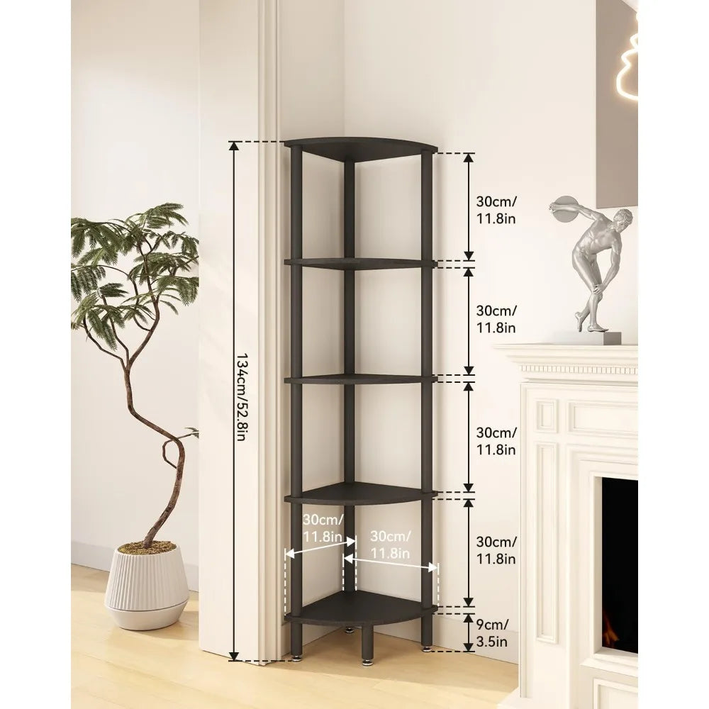 5 Tier Corner Shelf Stand,Industrial Corner Display Rack,Corner Bookshelf for Living Room Bedroom Kitchen Home Office