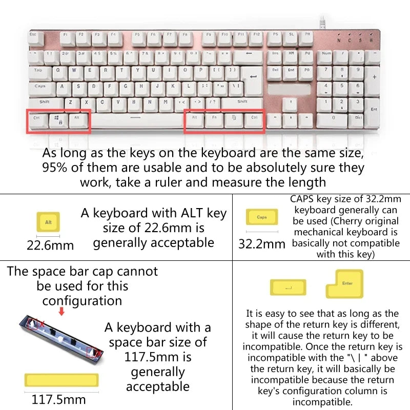 104pcs ABS Universal Mechanical Keyboard Keycaps Ergonomic Blank Keycaps For Cherry MX Keyboard Replacement OEM Backlit
