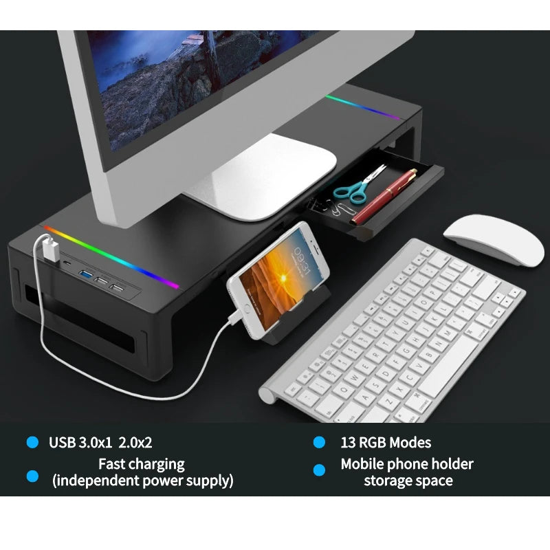 multifunctional-computer-monitor-stand-laptop-stand-rgb-light-fast-charging-interface
