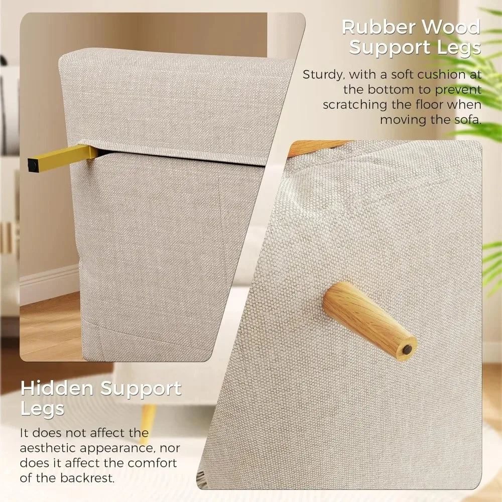 3-in-1 Convertible Chair Bed Sleeper for Adults Linen Convertable Sleeper Chair with Wooden Arms & Pillows Foldable