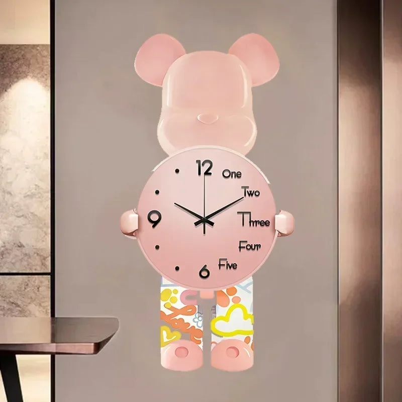 Aesthetic Bear Wall Clock LED Lamp Unique Bear Silent Watch Sconce Luxury Porch Livingroom Decoration Interior Light