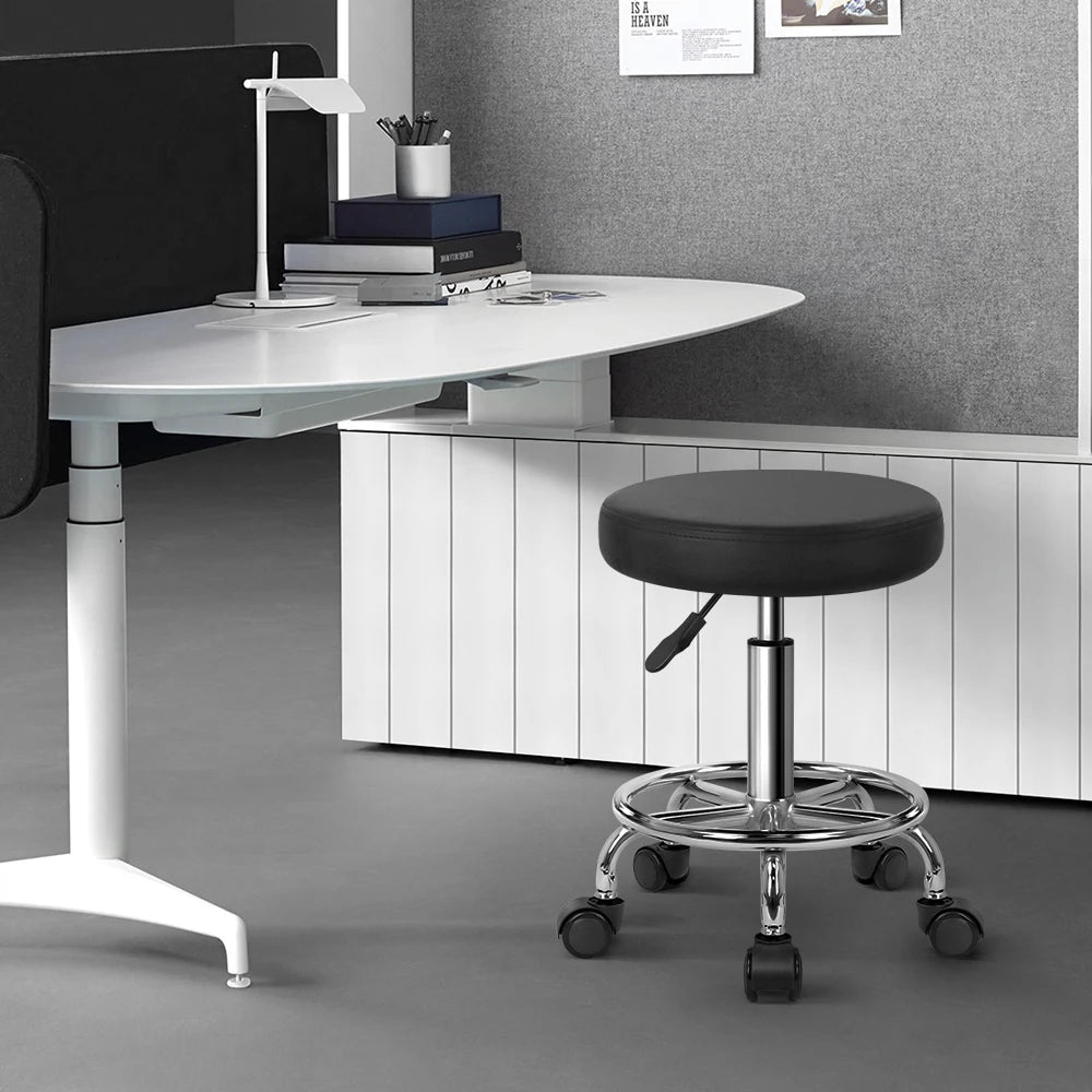 KKTONER PU Leather Round Rolling Stool with Foot Rest Swivel Height Adjustment Spa Drafting Salon Tattoo Work Office