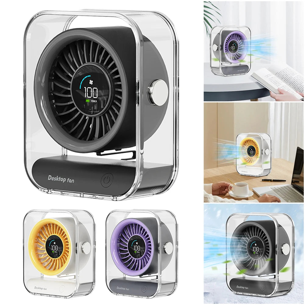 Desk Fan USB/Rechargeable Portable Table Desktop Air Circulator Fan LED Display Small Table Fan Ultra-Quiet Fans