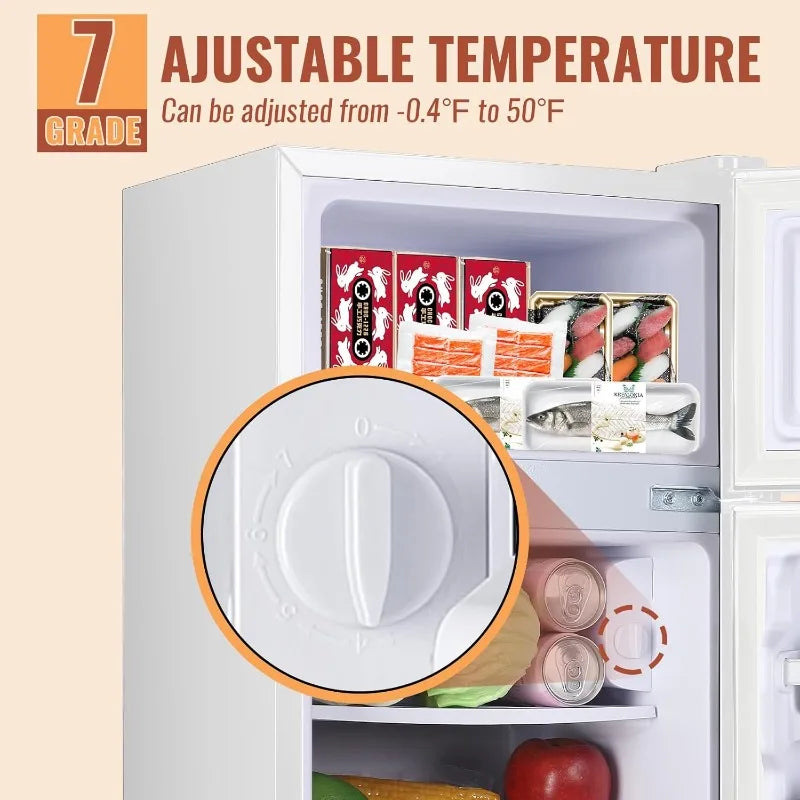 2.4 Cu.ft Small Refrigerator Mini Fridge with Double Doors & Separate Freezer & 7 Adjustable Temperature Control