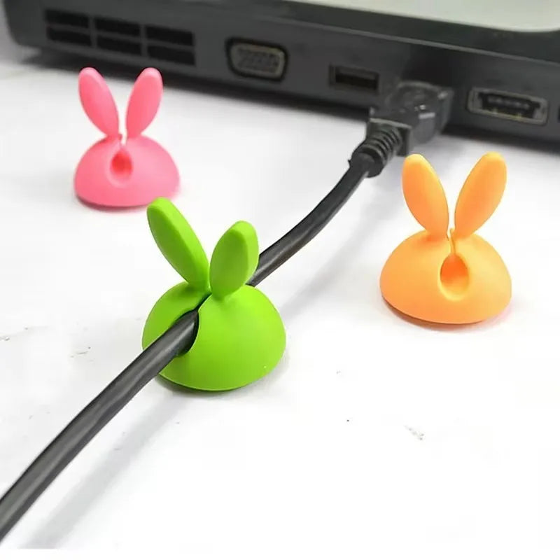 Cute Rabbit Ear Cable Manager Desktop Car Dashboard Charger Cables Clasp Clip Desk Line Organizer Bunny Ear Winder
