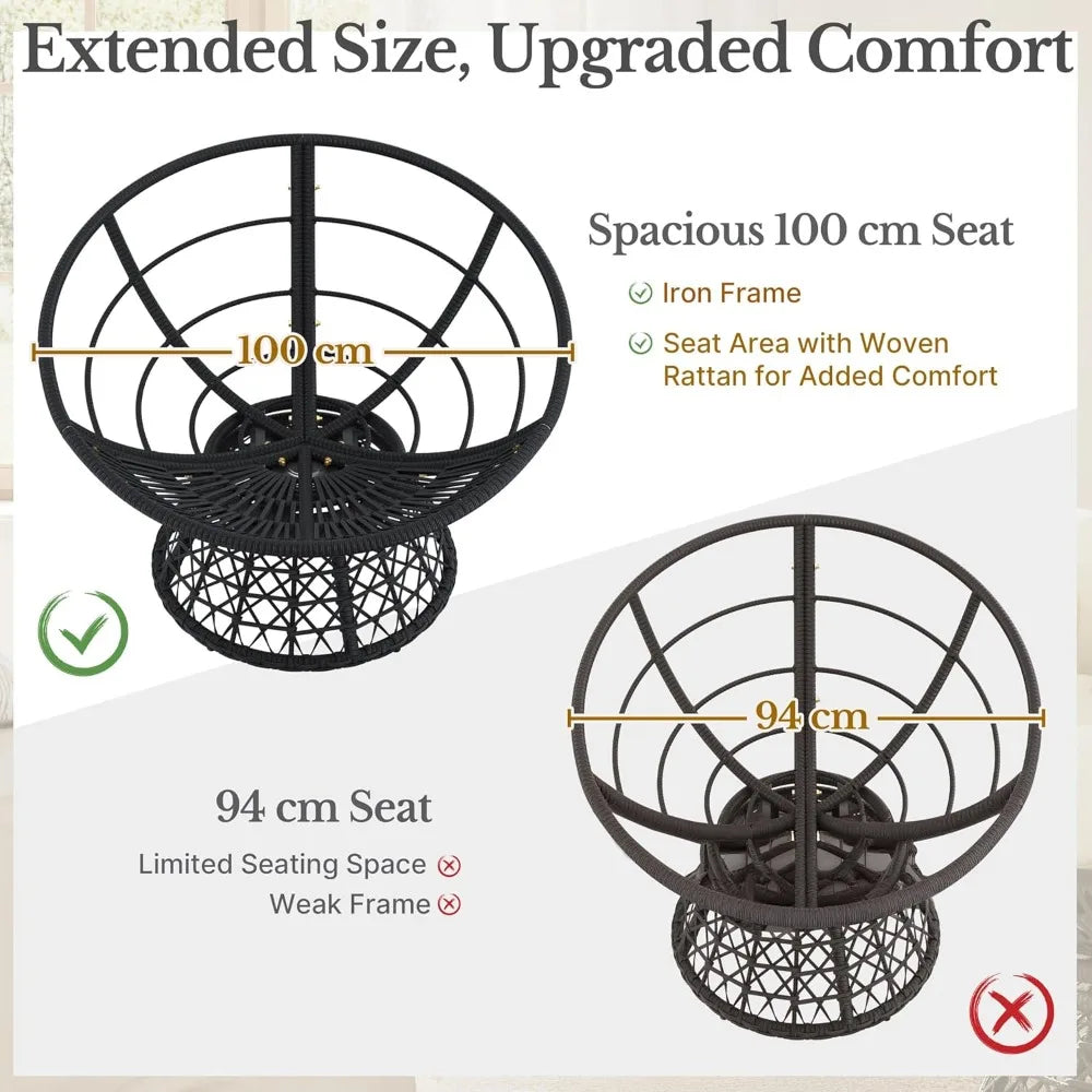 Indoor Papasan Chairs with Thick Tufted Cushions and Frame Swivel Wicker Ergonomic Lounge Reading Chairs for Living
