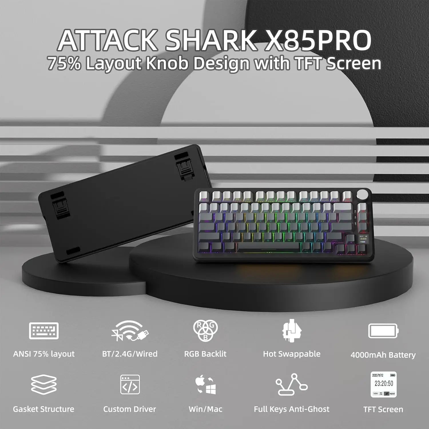 attack-shark-x85pro-75-mechanical-keyboard-with-screen-knob-hot-swappable-wireless-2-4ghz-bluetooth-wired-rgb-gasket-mount-qm