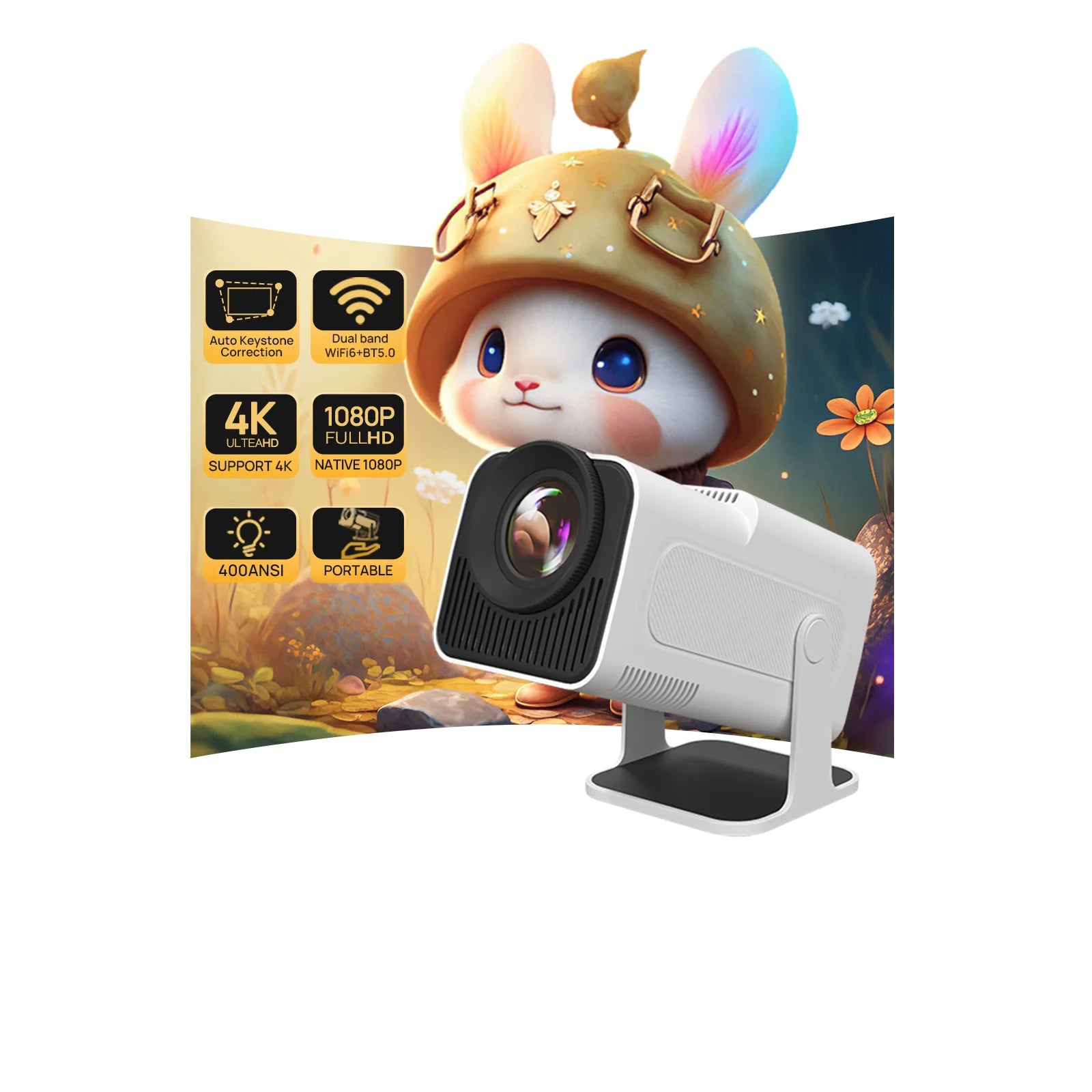 Smart Projector with Wifi and Bluetooth Portable Projector 700Ansi 4K Support Native 1080P Movie Proyector with Android