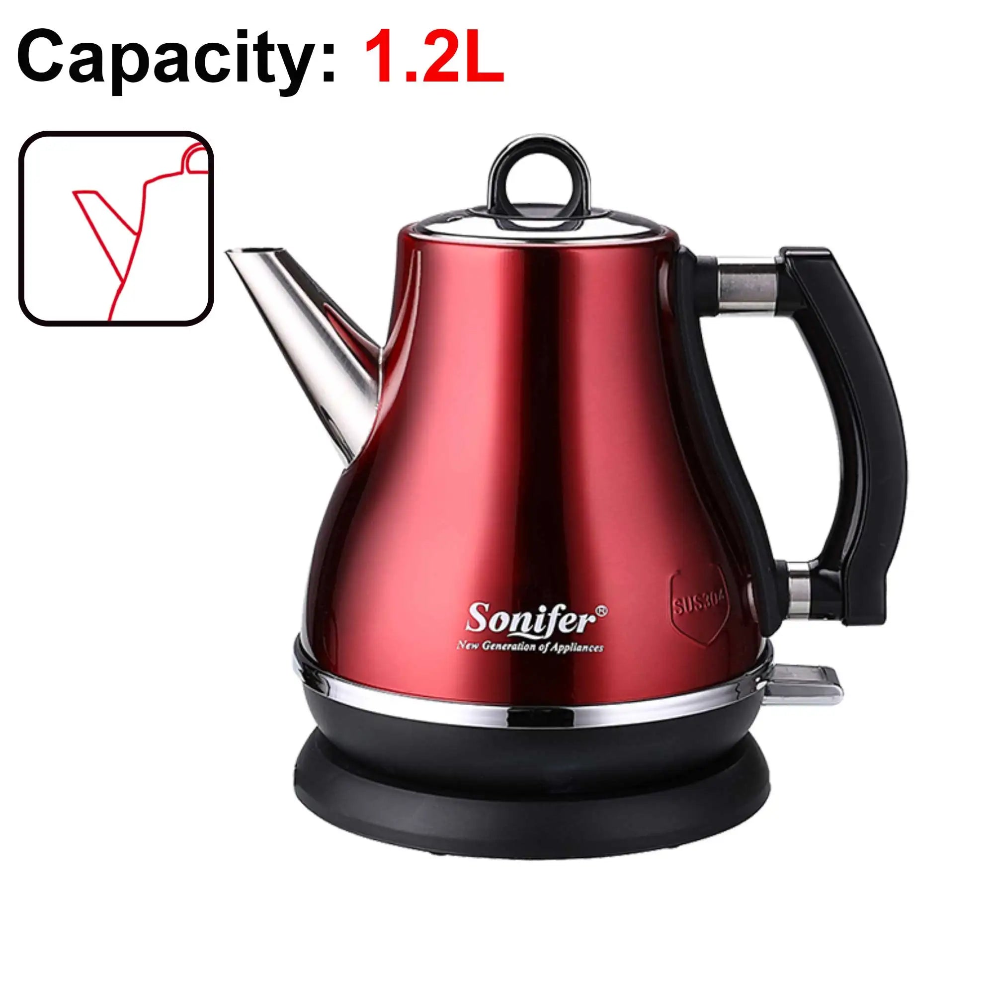 1.2L Colorful 304 Stainless Steel Electric Kettle 1500W Household 220V Quick Heating Electric Boiling Tea Pot Sonifer