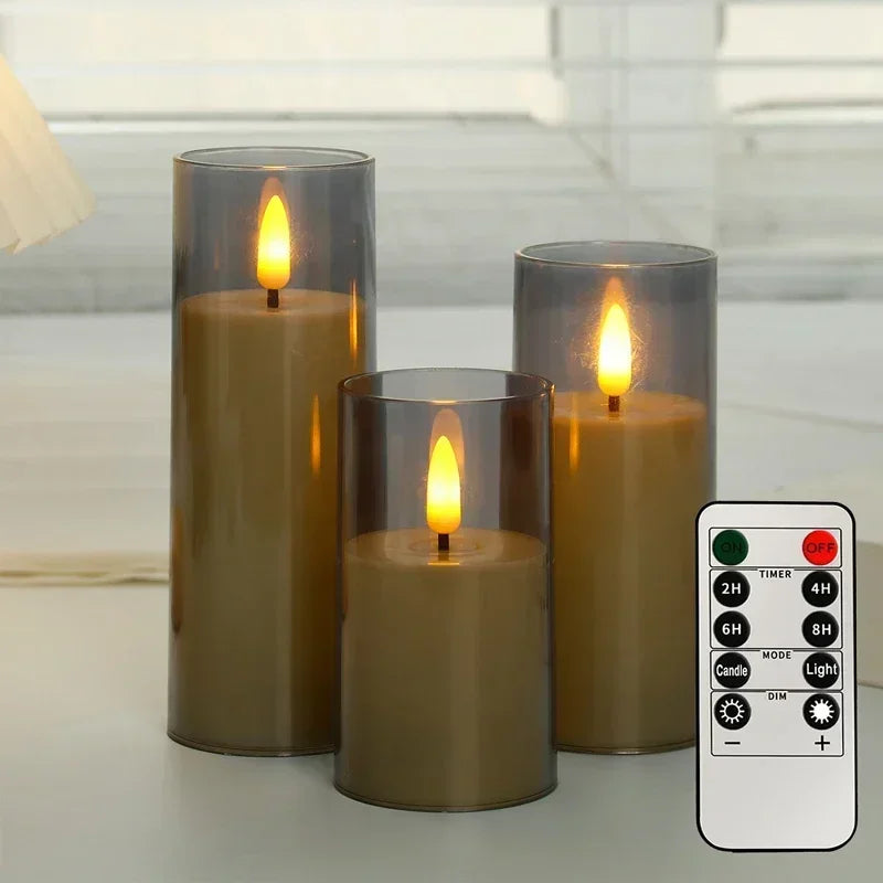 LED Flameless Candles with Remote Timer Realistic Flickering Flame Acrylic Candle Battery Powered for Christmas Wedding