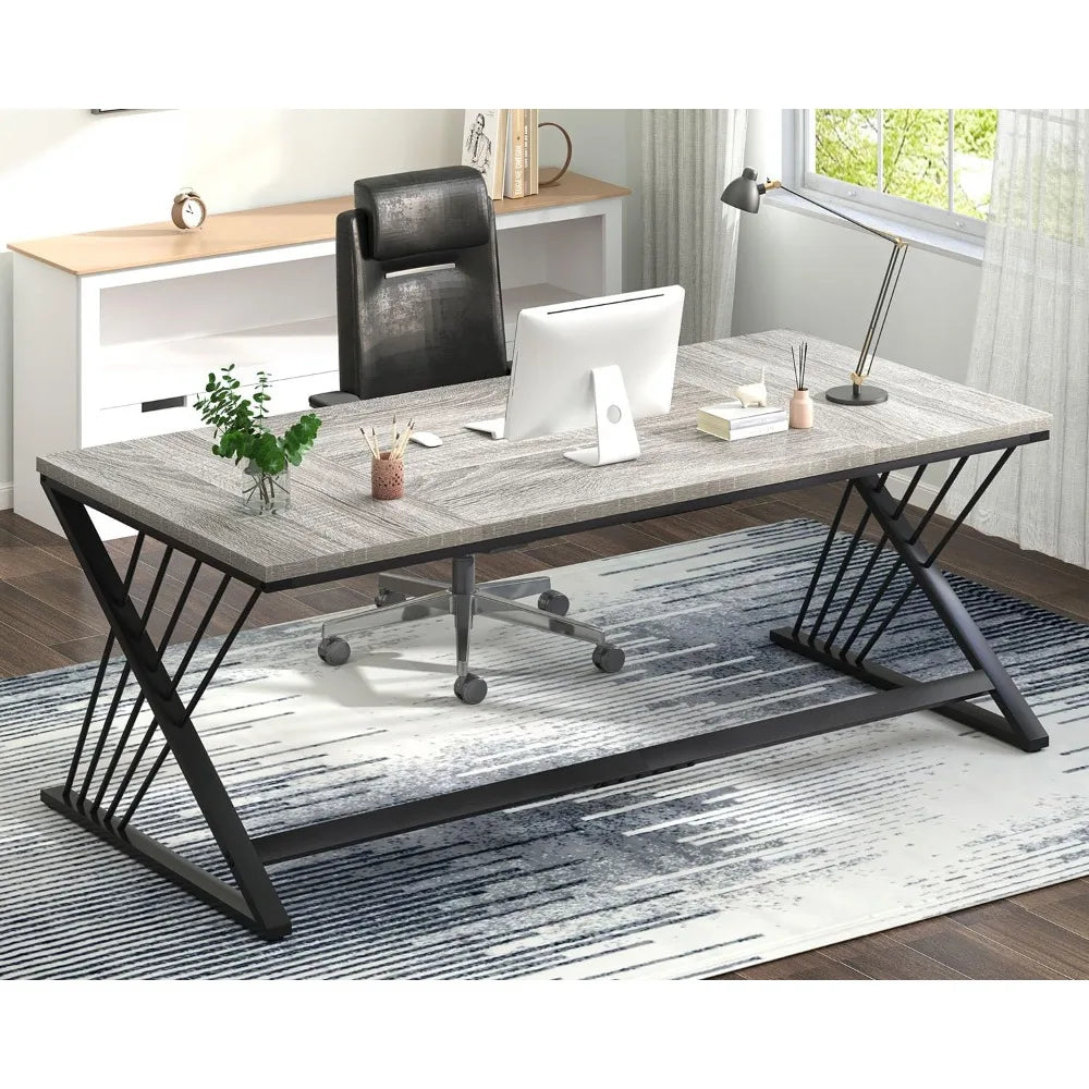 70.9 Z-legged industrial computer desk 2-person modern home office desk large gaming administrative desk - United