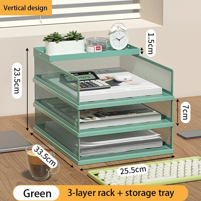 4-Tier Green Stackable Letter Tray Office Desk Organizer File Trays Desktop Holder for Paper Letter Accessories