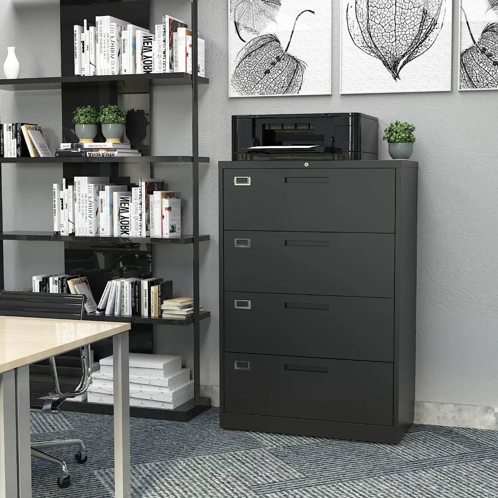 4 Drawer Filing Cabinet with Lock Metal Lateral File Cabinet Office Home Steel Lateral File Cabinet Heavy-Duty Storage