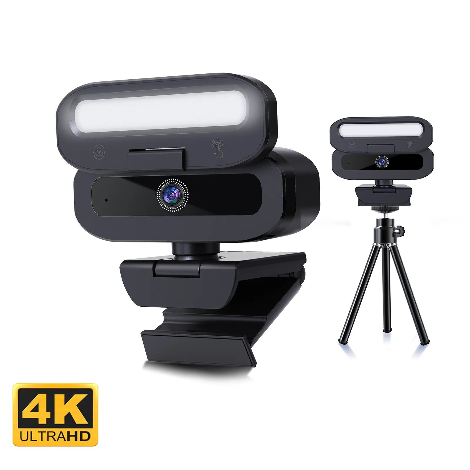 USB Webcam with 3-Color Fill Light|4K Ultra HD Camera|Tripod Stand&Type-C Adapter|Gift Box