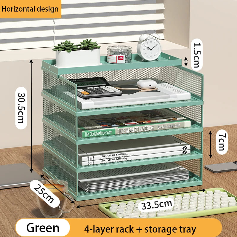 4-Tier Green Stackable Letter Tray Office Desk Organizer File Trays Desktop Holder for Paper Letter Accessories