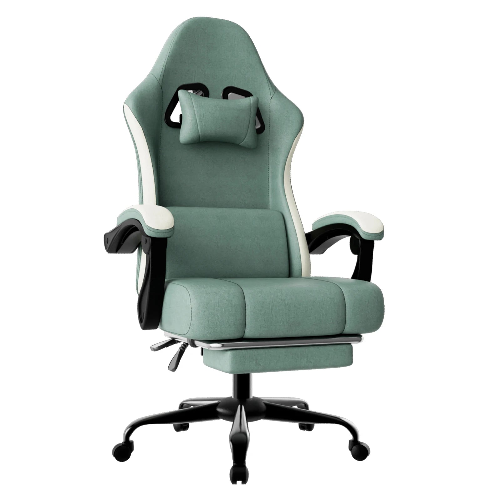 Ergonomic Gaming Chair with Pocketed Spring Cushion Breathable Fabric Computer Chair with Footrest Adjustable Lumbar