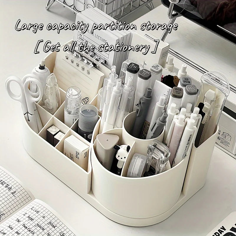 1pc Multi-Functional 2-in-1 Desk Organizer with 360-Degree Rotating Pen Holder Large Capacity Plastic Storage Caddy