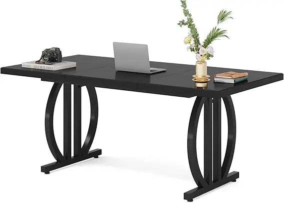 63 inch computer desk modern administrative desk metal frame minimalist desk study desk - All Black / United States