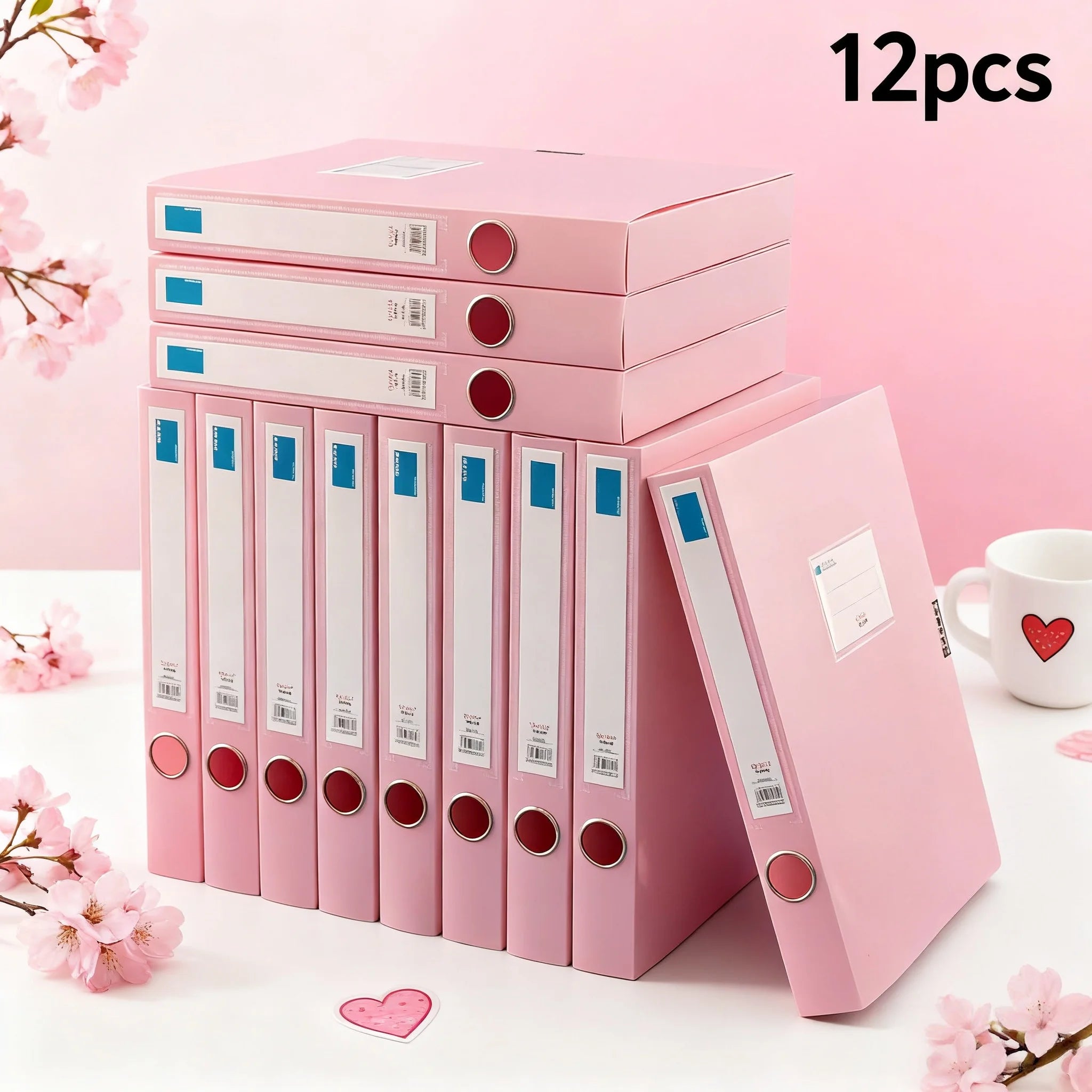 [Pack of 12] Thickened A4 File Boxes/Document Boxes Data Folders Office Supplies Storage Boxes - Morandi Pink
