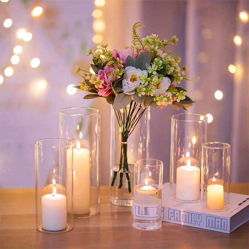 12/30 Set of Cylindrical Glass Vases Modern Transparent Vases Hurricane Candle Holders for Pillar Candles Wedding Vases