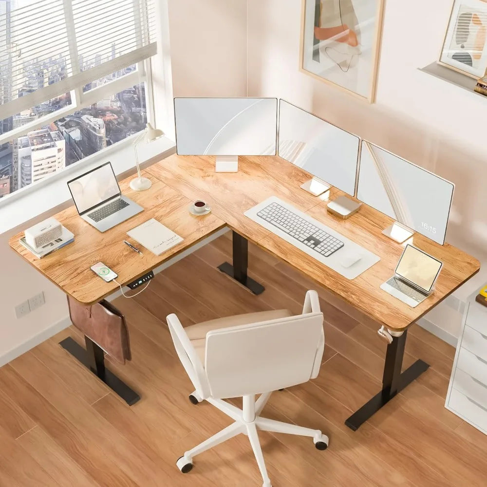 63 x 55 inch L Shaped Standing Desk Corner Computer Desk Electric Adjustable Height Stand Up Table L Sit Stand Desk