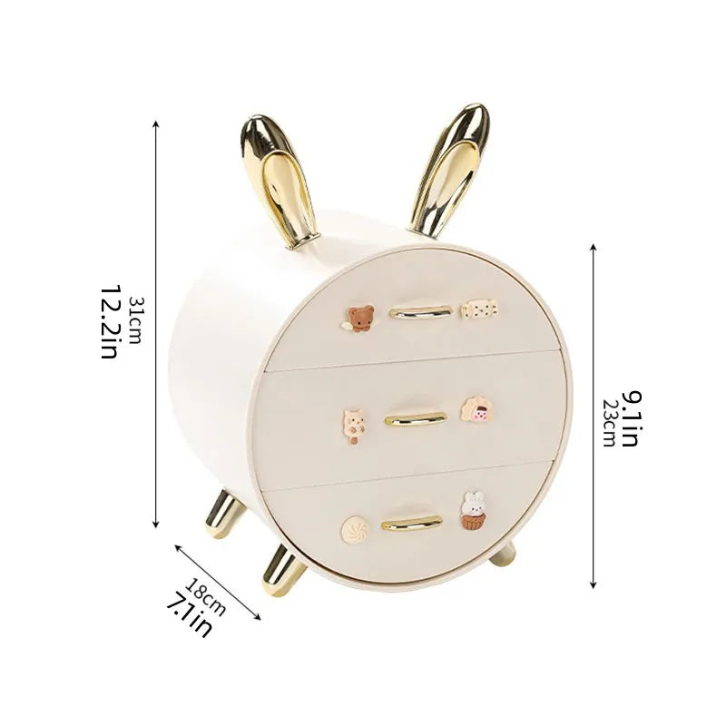 1pc Cartoon Bunny Hairpin Desktop Stationery Storage Box Multi-layer Drawer Storage Box for Cosmetic Accessories Storage