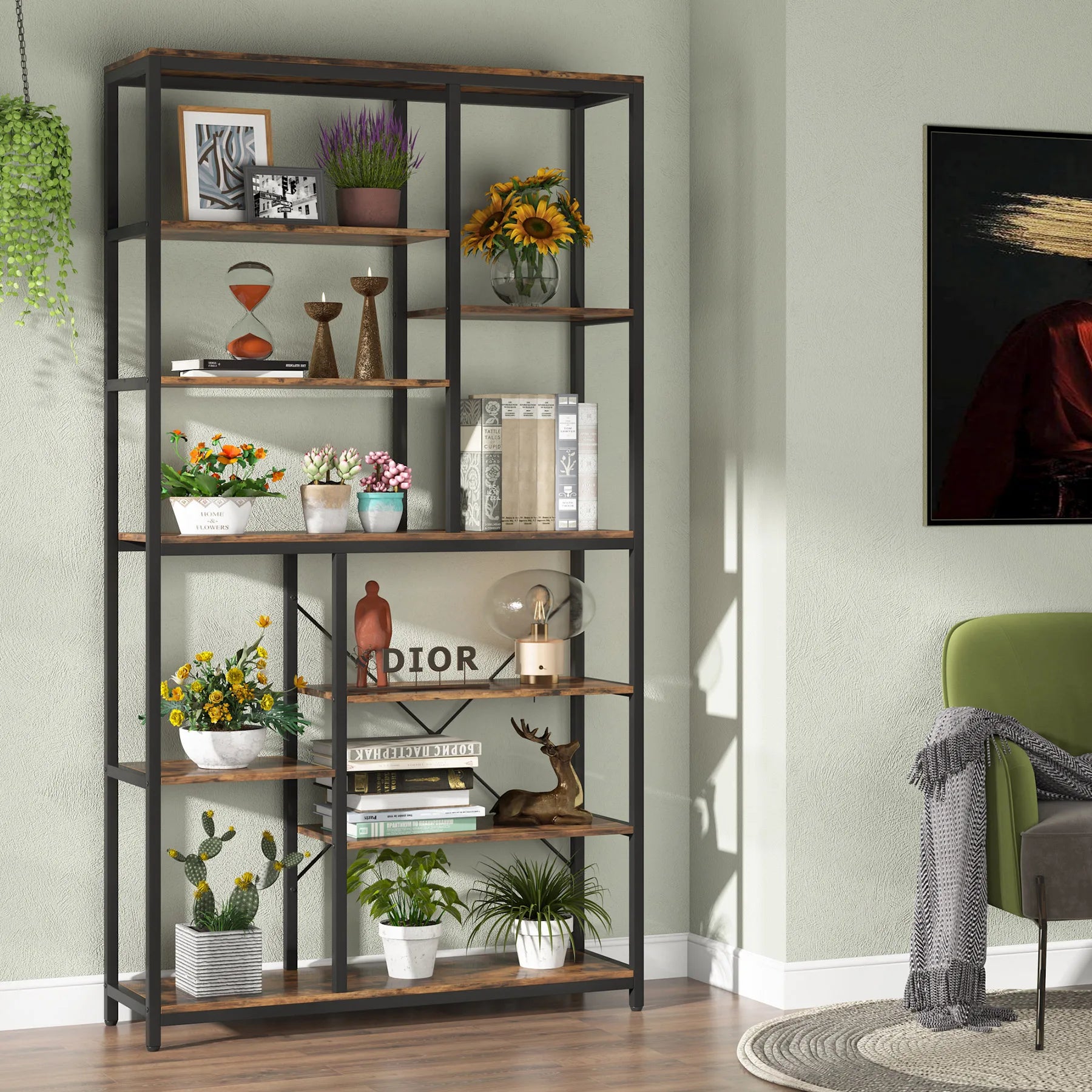 Tribesigns 79 Inches Bookcase with Open Shelves 9-Tier Industrial Bookshelf 10 Cubes Etagere Storage Shelves Display