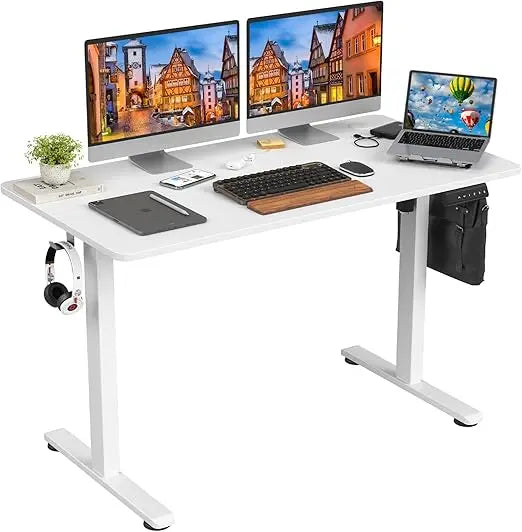 Electric Standing Desk Adjustable Height Sit Stand Home Office Desk with Splice Board - United States / White