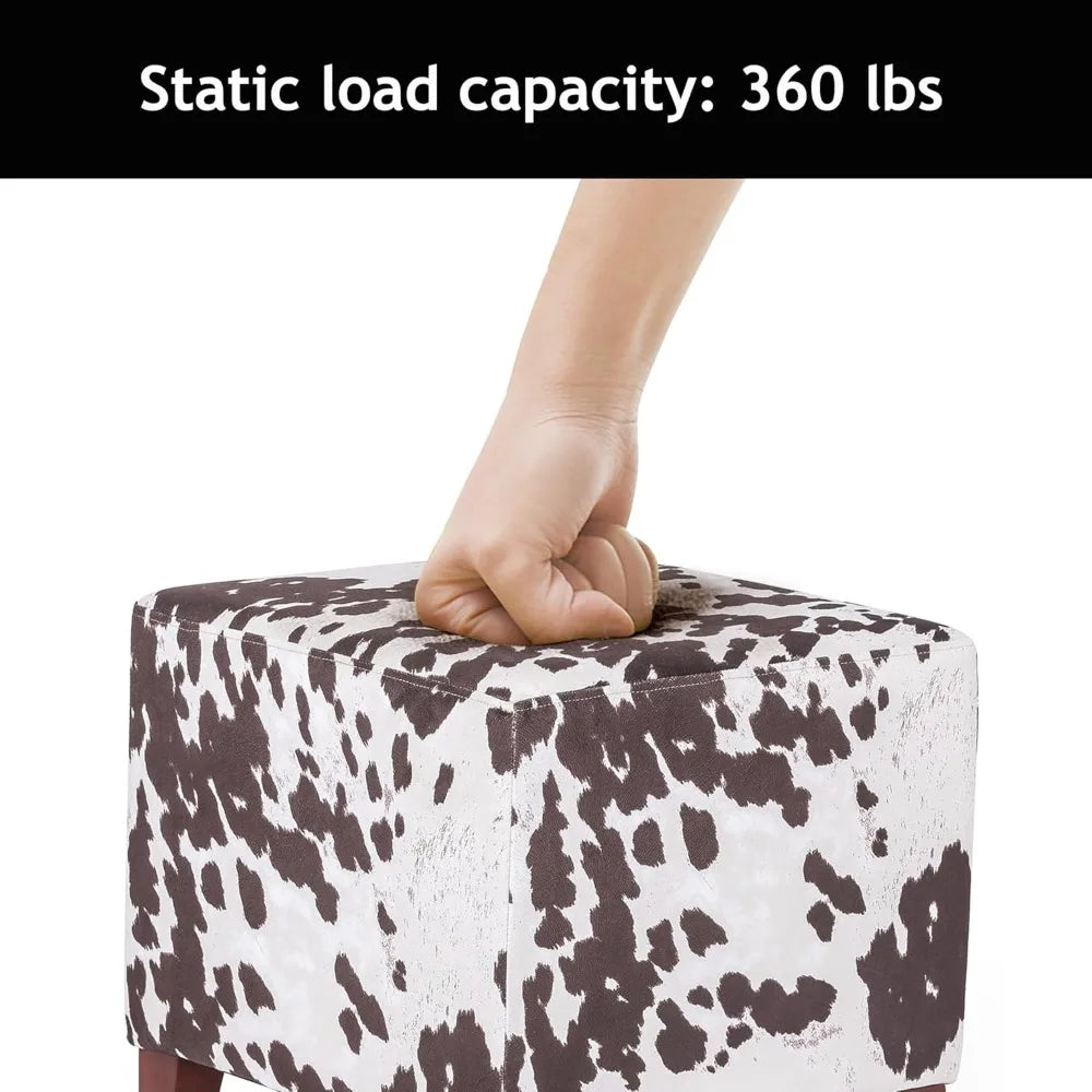 Small Foot Stool Ottoman 16.3’’ Linen Cube Ottoman Foot Rest with Wood Legs Upholstered Ottomans Footstool for Living