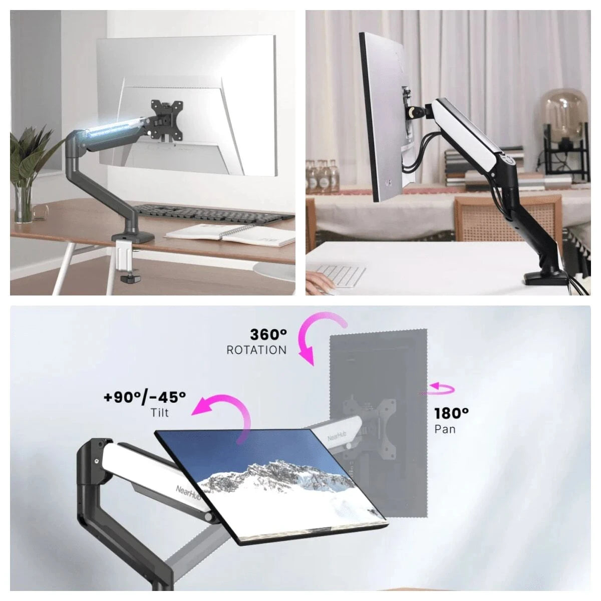 Nearhub 13-32 Inch Dual Arm Monitor Stand Desk Computer With C-Clamp & Grommet Mount,Effortless Installation Dual