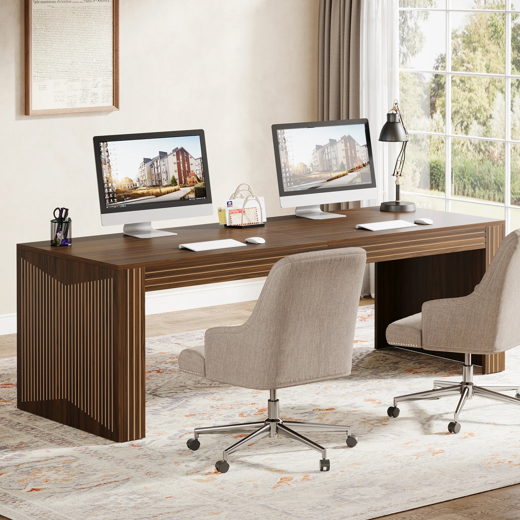 Tribesigns 79-Inch Extra Long Desk Two Person Double Desk for Home Office Wooden Long Computer Desk Writing Table