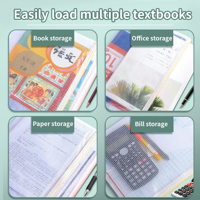 5/10/20/30pcs Zipper Storage Bag Pouch Waterproof A4 A5 PVC Mesh Zipper Bag For Files Toy Stationery For Office Home