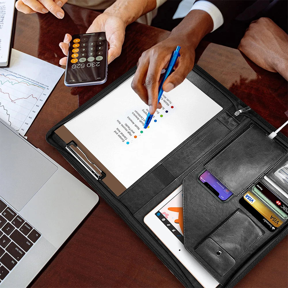 Multifunctional A4 Conference Folder Business Stationery Folder Leather Contract File FoldersTravel Document Folder