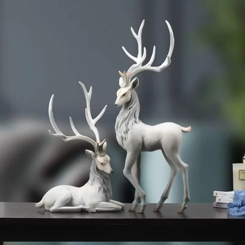 35cm High End Deer Statue Reindeer Figurines Resin ELK Sculpture For Living Room Luxury Home Decoration Nordic Tabletop