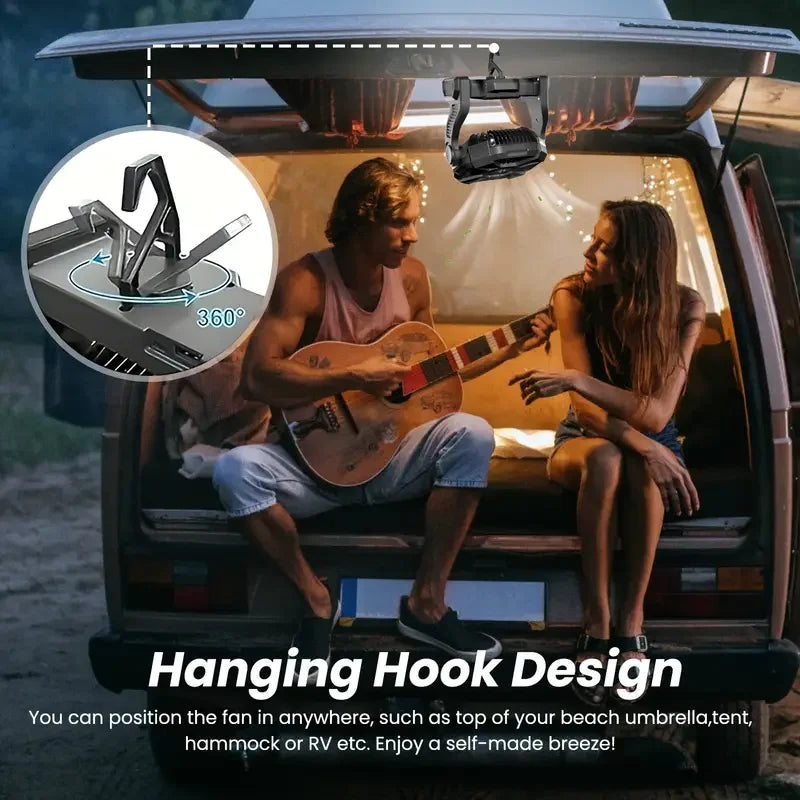Three-In-One Portable Camping Style Fan with Led Light Rotating Hook Mobile Phone Emergency Power Supply Function USB