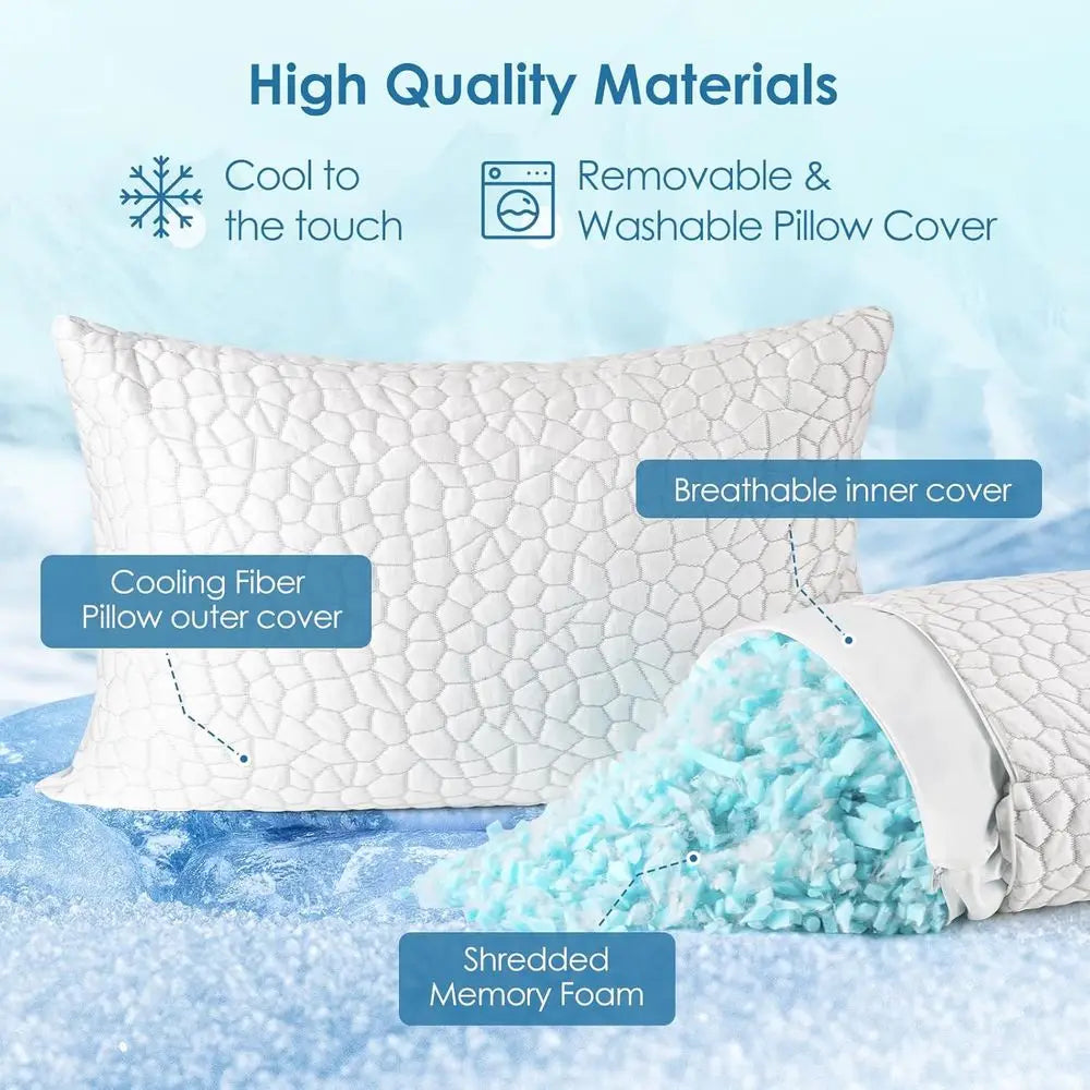 King Size Cooling Pillow Set - 2 Memory Foam Pillows for Side Back & Stomach Sleepers Gel-Infused Neck Support Pillows