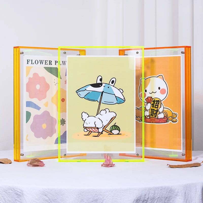 Translucent Acrylic Picture Frame Neon Floating Acrylic Wall Tabletop Frame Decoration Photo Frame for Gallery Home