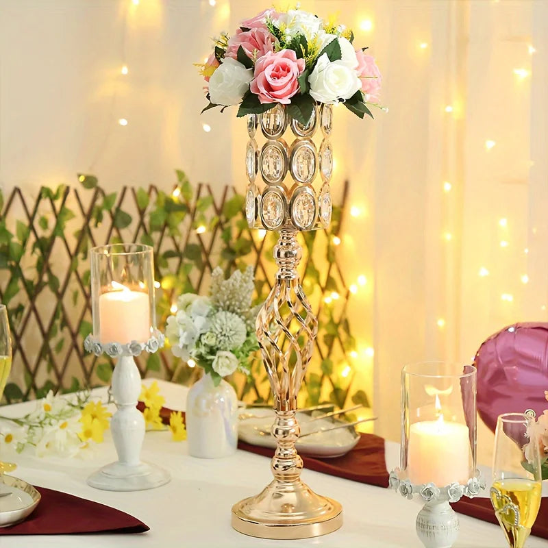 2/10 Piece Set Metal Diamond Crystal Vase 24 Inch Gold Multi-Purpose Tall Flower Stand Wedding Centerpiece Birthday